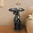 Unique End Tables Office - Pedestal Table with Round Faux Marble Top Black Artistict Labrador Retriever Statue Base NightStand Bedside Simple Table