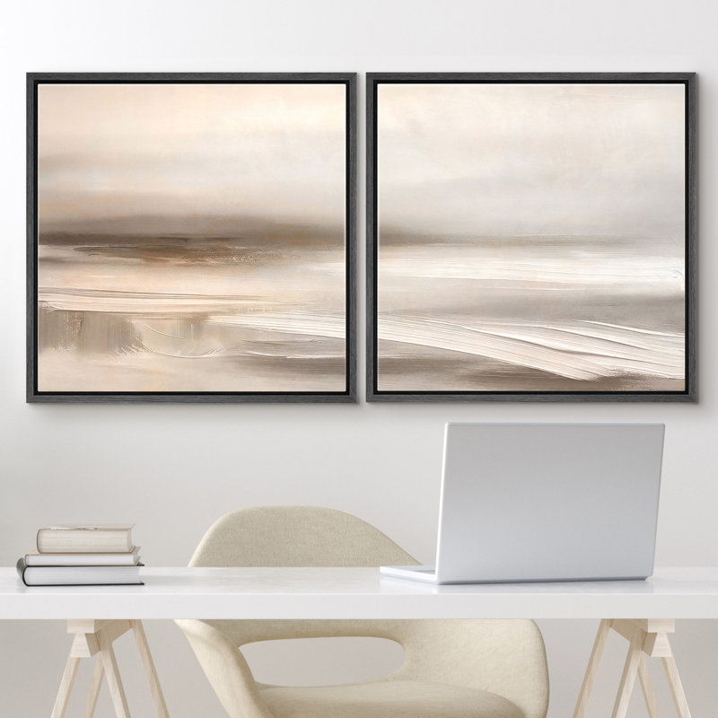 Warm Neutral Beige Soft Abstract Landscape Wall Decor Set Framed Master Bedroom Wall Art Work 2 Pieces Print, 24" H x 24" W