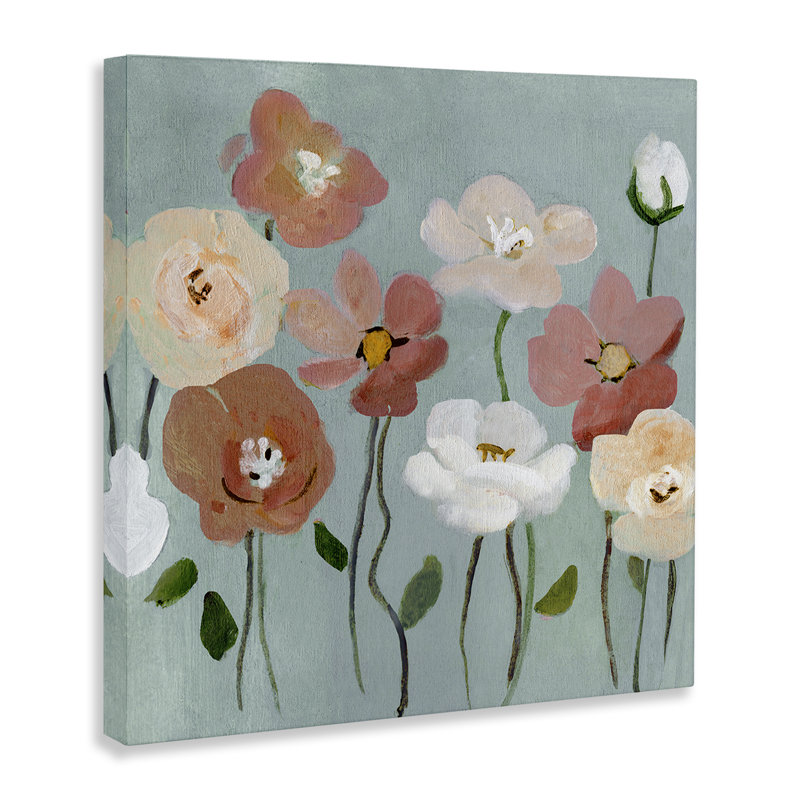 Boho Blooms sur toile bleue, design par Charity Henderson, H 17 po x l 17 po