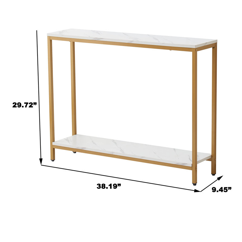 White Faux Marble and Gold Metal Double Layer Console Table