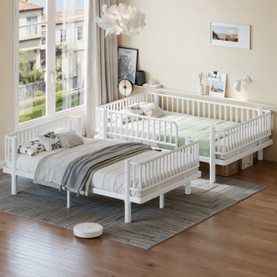 Cadre de lit superposé en métal avec garde-corps et échelle de taille grand au-dessus de grand, lit superposé convertible 2-en-1 pour enfants, adolescents, adultes, conception de tuyaux ronds de sécurité améliorés, blanc