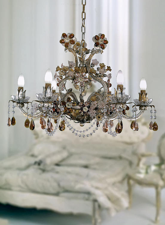 6 - Light Candle Style Empire Chandelier, Swarovski