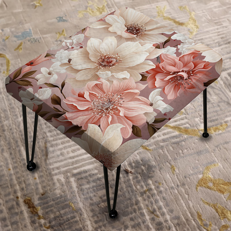 Rose et blanc coquelicots en fleurs Grace I - Repose-pieds rectangulaire floral