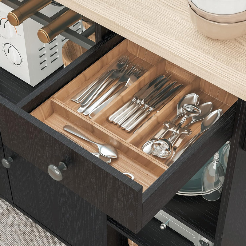 Rolling Kitchen Island Cart With Drop-Leaf, Wine Rack, Microwave Shelf, Drawer, Spice Rack & Cup Hooks, Mobile Serving Cart With Wheels