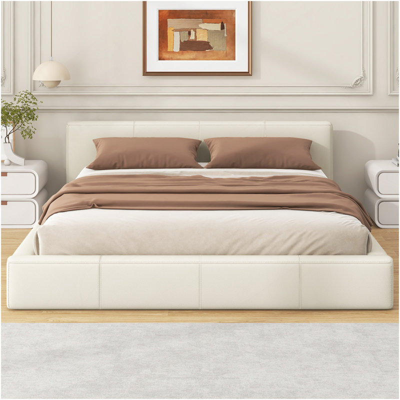 Lit tapissier beige élégant - le choix idéal pour votre chambre à coucher, grand lit, Grand lit