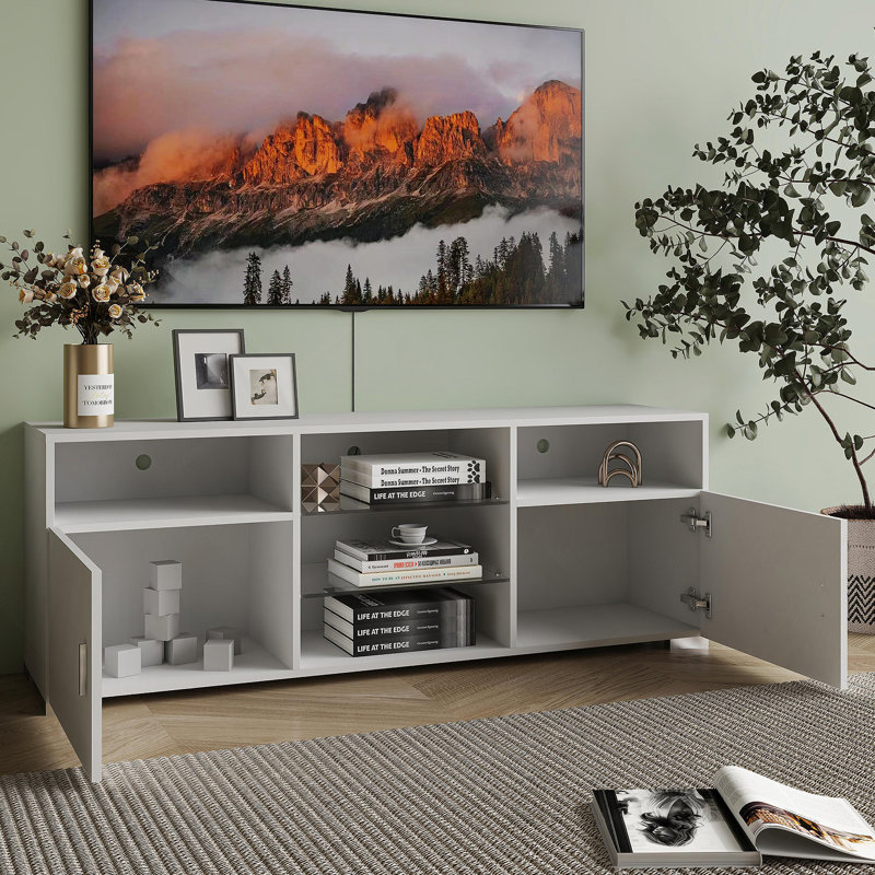 Meuble télé polyvalent convenant aux téléviseurs de 32 à 60 pouces, offrant un rangement fonctionnel et un design moderne pour votre espace de vie