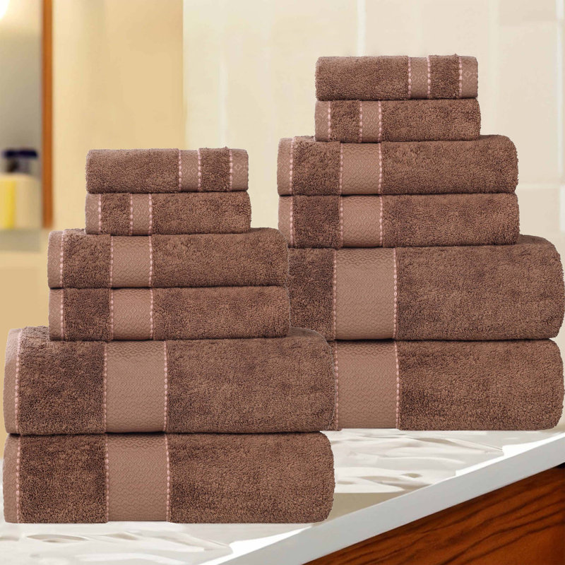 12 Piece Egyptian Giza Cotton Towel Set, Chocolate