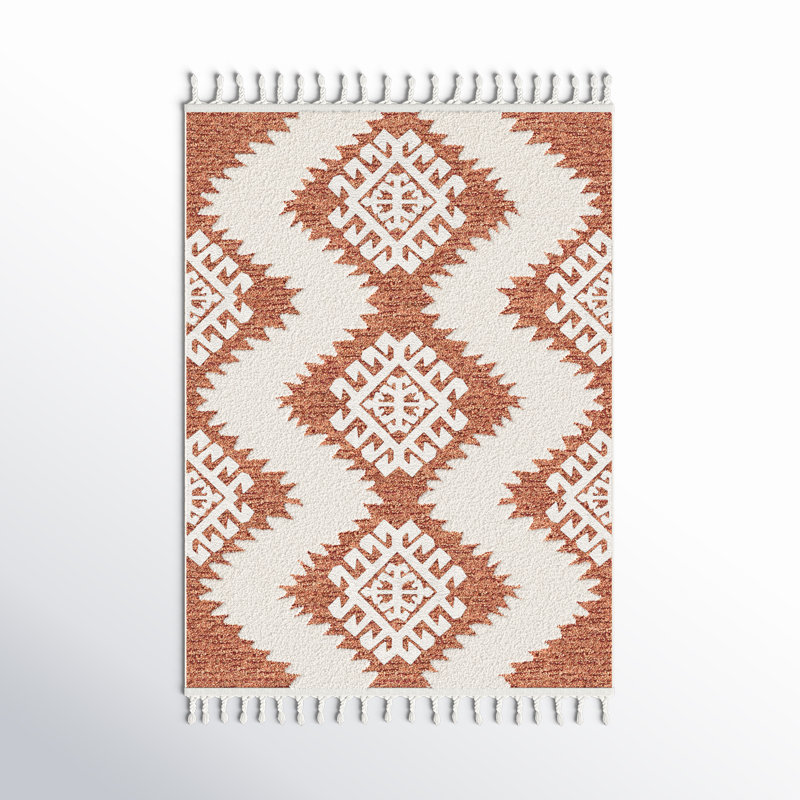Demartino Southwestern Orange/Ivory Area Rug, Square 4'