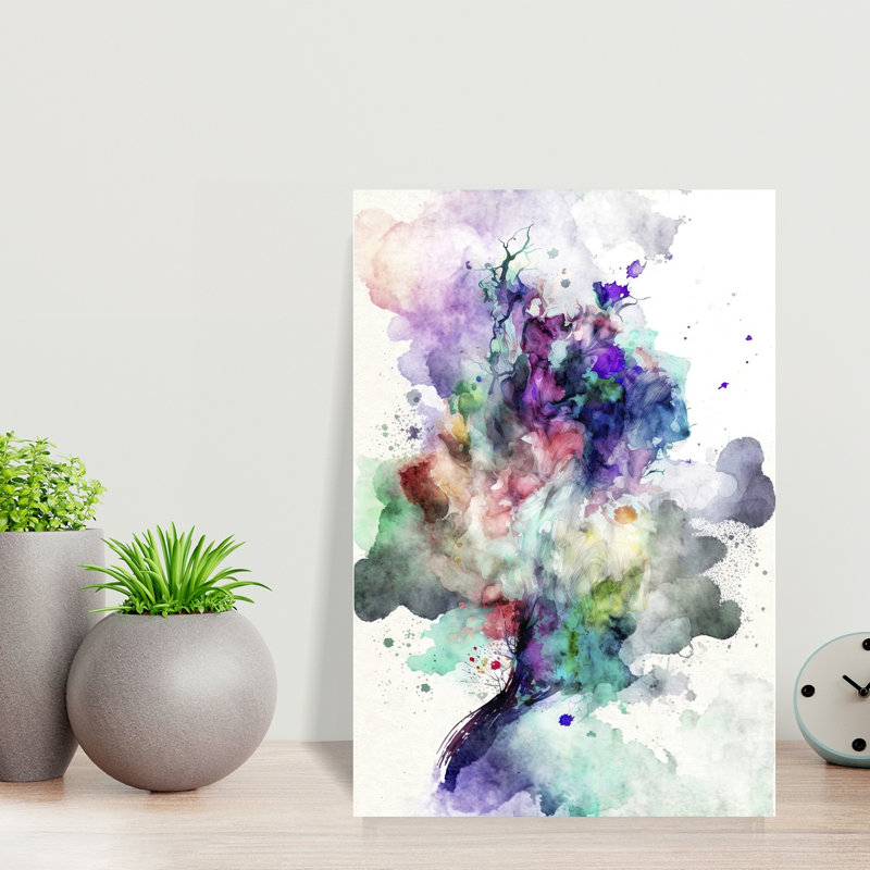 Vibrant Abstract Watercolor Abstract Modern Violet Wall Art Print 1 Piece Wrapped Canvas Wall Art, 45.72cm H x 30.48cm W