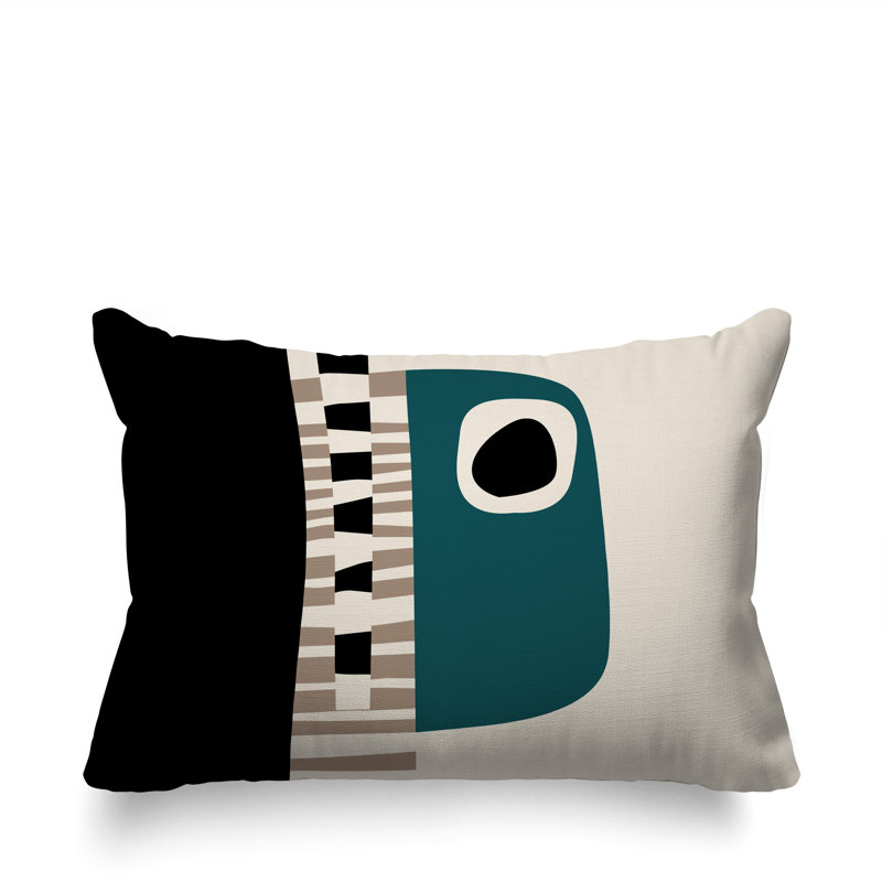 Oreiller rectangulaire réversible intérieur / extérieur Rikka, Émeraude / noir / blanc cassé, H 14 po x l 20 po