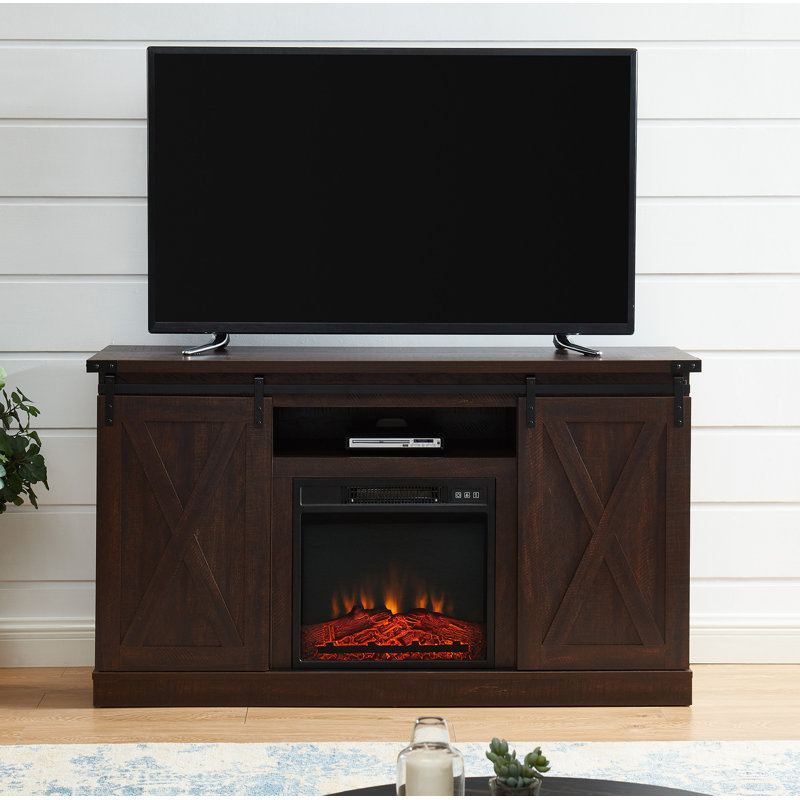 Bradner Unfinished TV Stand for TVs up to 65" with Fireplace Included, Espresso