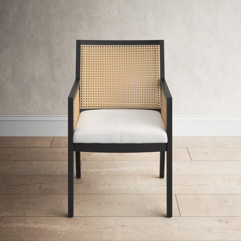 Aurora  Linen Arm Chair in Beige, Black/Natural