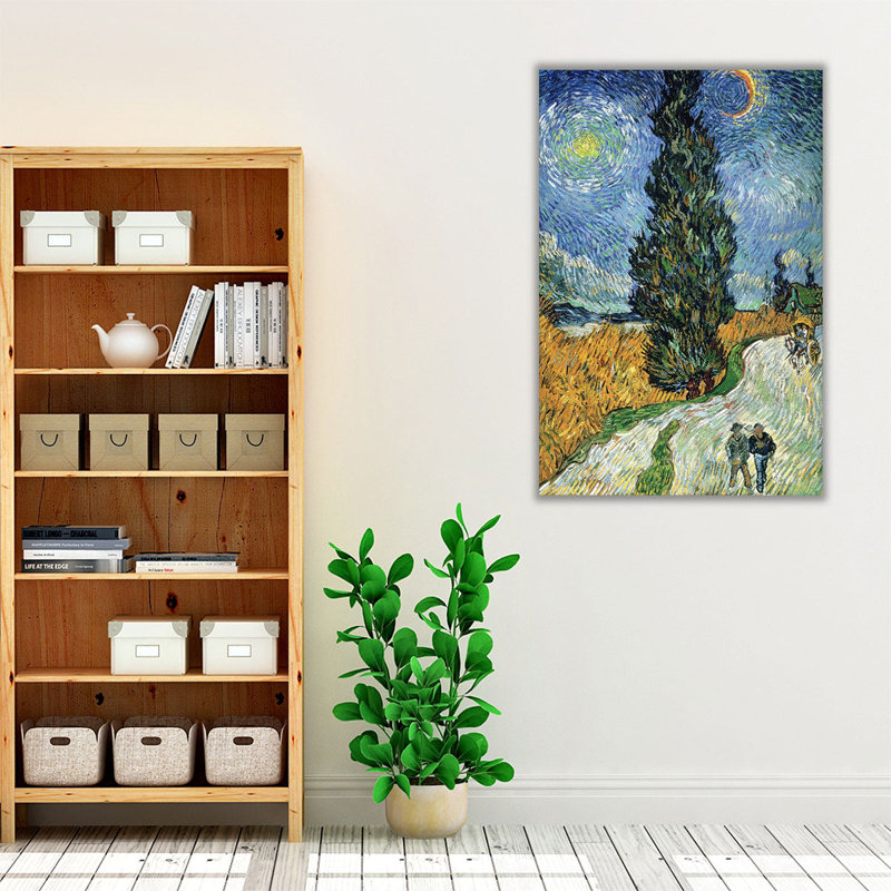 Route avec cyprès, 1890 - reproduction d'art sur toile, H 36 po x l 24 po