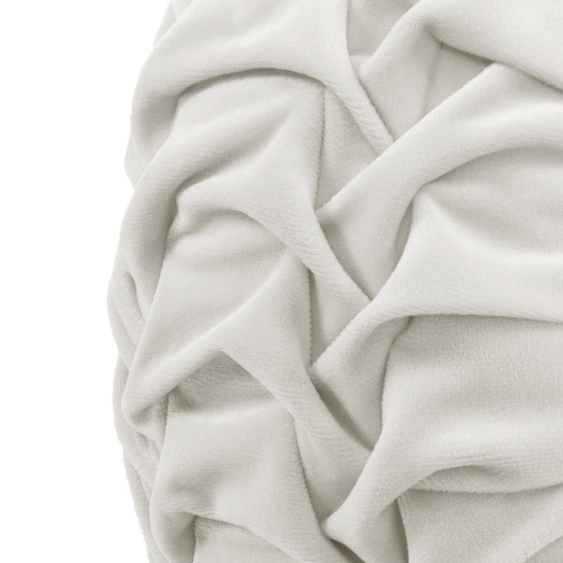 White Round Pleated Velvet Decorative Throw Pillow, 15 Inch