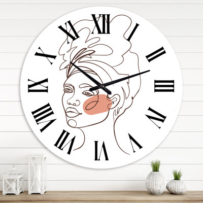 One Line Portrait of African American Woman III - Modern wall clock