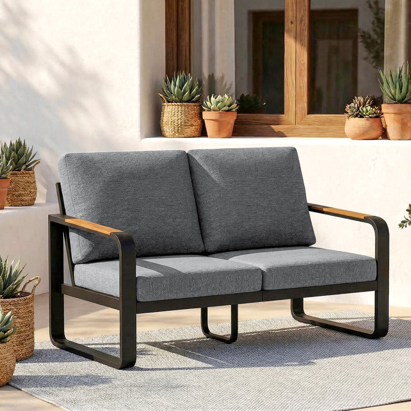 54.3'' Wide Outdoor Loveseat Sofa With Removable Cushions, Dark Gray