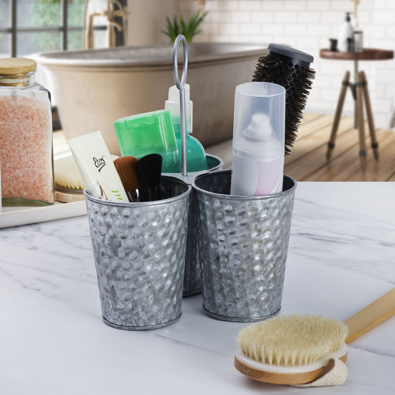 Towle Living Galvanized Hammered Round Cup/Flatware Caddy
