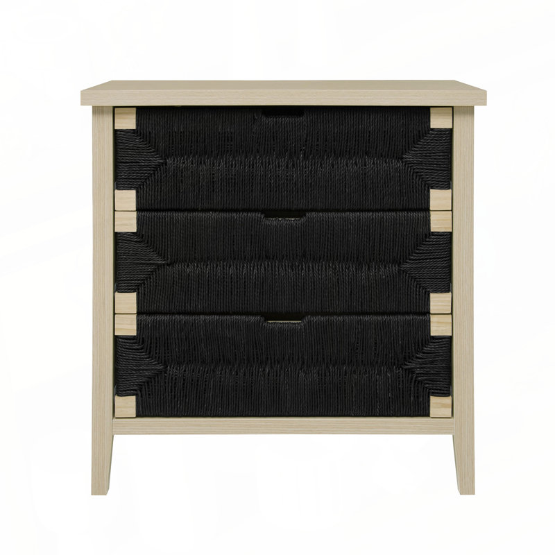 Buffet 3 tiroirs avec tablettes réglables, armoire de rangement avec tiroirs décorés de corde tissée à la main pour le vestibule de la cuisine du salon