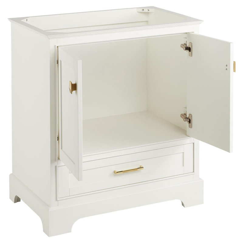 Quen 30" Freestanding Single Basin Vanity Set with Cabinet, Vanity Top, 8" Centers, Soft White, Feathered White Quartz