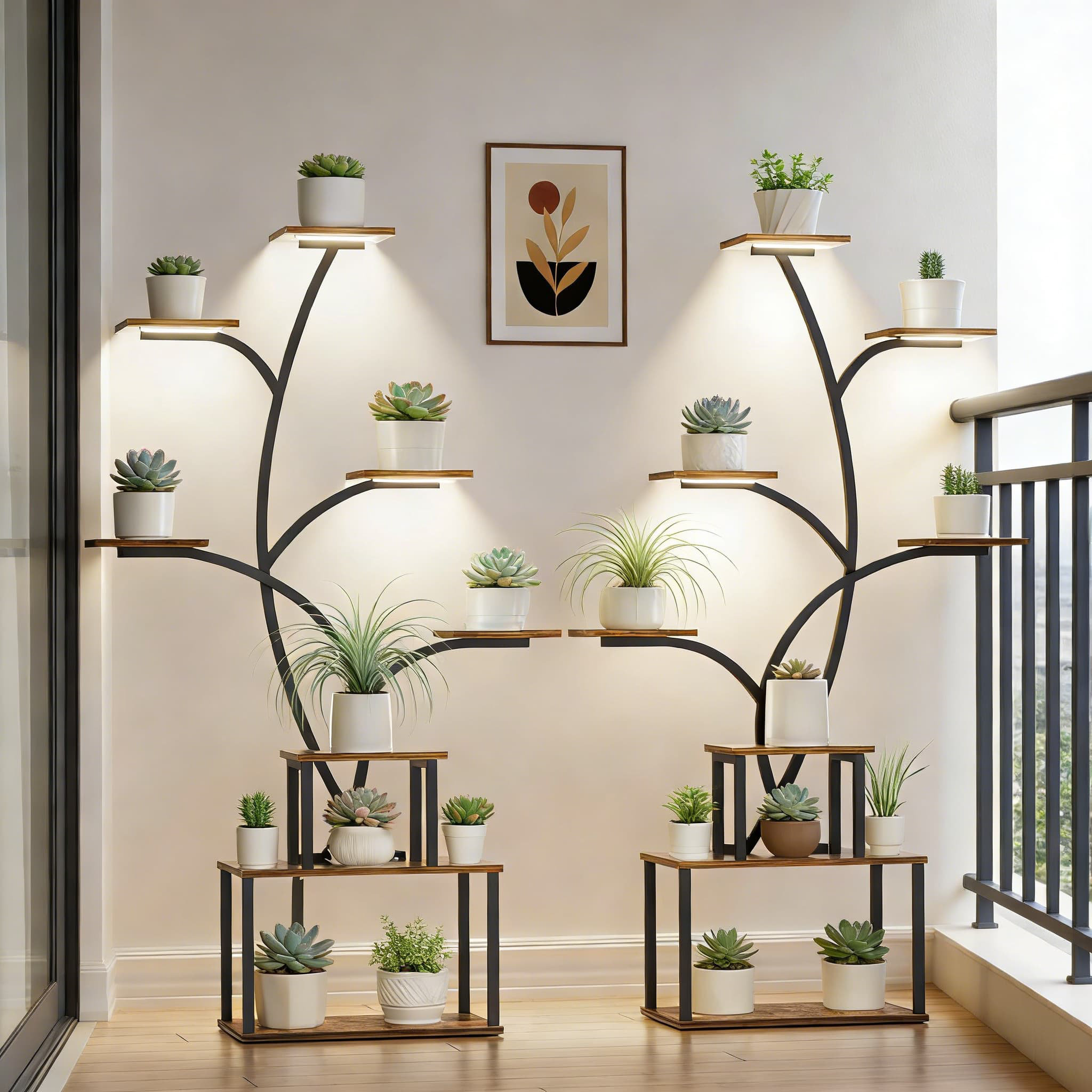 Arlmont & Co. Indoor Plant Stand With Grow Lights - 8 Tier Tall Plant ...