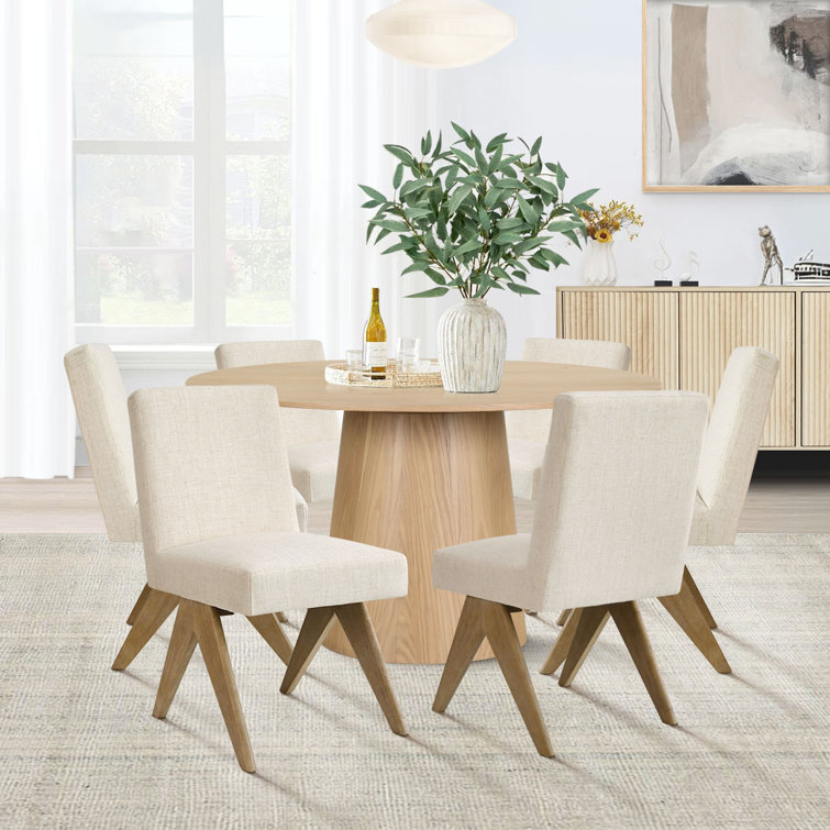 Gregg 6 - Person Dining Table Sets With 52'' Round Table & 6 Upholstered Solid Wood Chairs