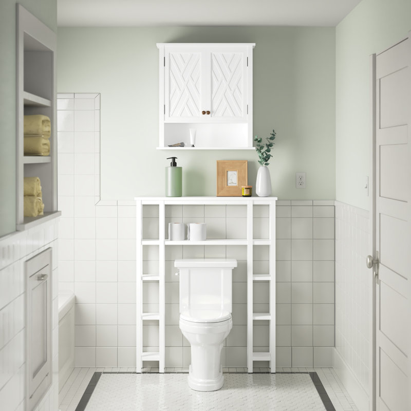 Lund Coventry Over Toilet Open Shelving Unit with Left and Right Side Shelves, Wall Mounted Cabinet with Two Doors and Open Shelf