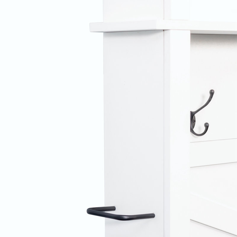 Hall Tree with 6 Hooks, Practical Walnut Entryway Bench with Adjustable Shelves, White