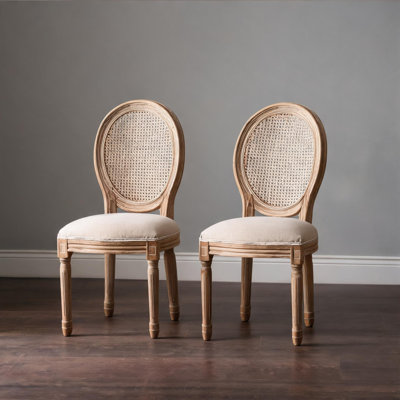 Ensemble de 2 chaises d'appoint rembourrées, lin beige neutre, structure en bois massif, dossier rond, 19,69 po x 22,44 po x 37,8 po, pour la salle à manger ou la cuisine