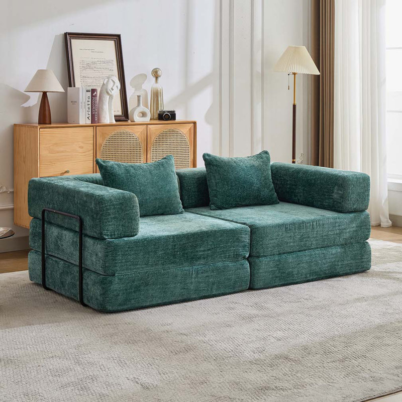 Canapé-lit Chenille, Vert foncé, H 24,8 po x l 79 po x P 39 po