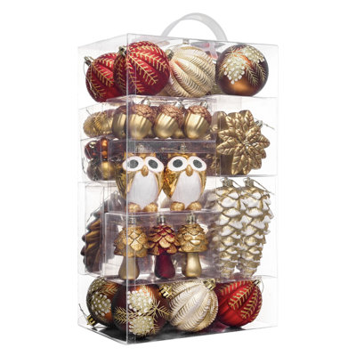 Ensemble de décorations de Noël Valery Madelyn, décorations d'arbre de Noël incassables rouges et brunes 80 carats, boules suspendues en bois en vrac pour Noël