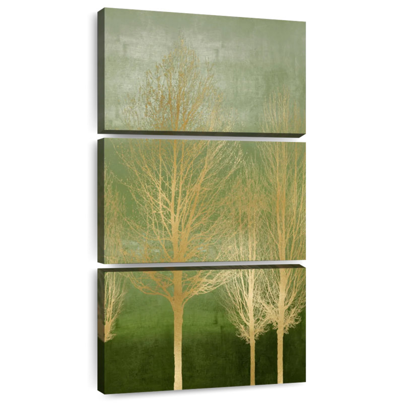 Arbres dorés sur panneau I, H 44 po x l 21 po