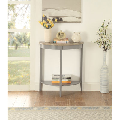 Console demi-lune grise et chêne - avec rangement pratique naturel et tendance