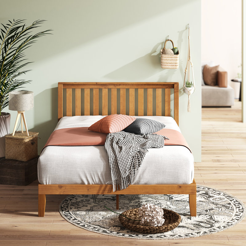 Sawiris Solid Wood Low Profile Platform Bed, King, Rustic Pine