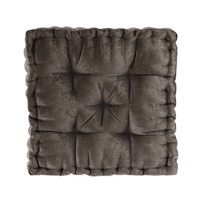 Azza Brown Poly Chenille Soft Sheen Scalloped Edge Square 20x20" Floor Pillow Cushion