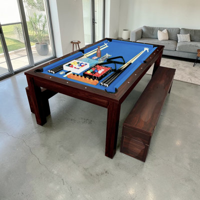 Table de billard convertible 7 pi avec dessus de salle à manger, bancs de rangement et accessoires complets RICH BLUE