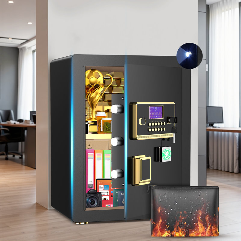 Besafety 3.55 Cuft Large Safe Box, Digital Keypad Home Safe With Fireproof Bag & Alarm System, Fire And Water Resistant Security Safe For Money Valuables Black