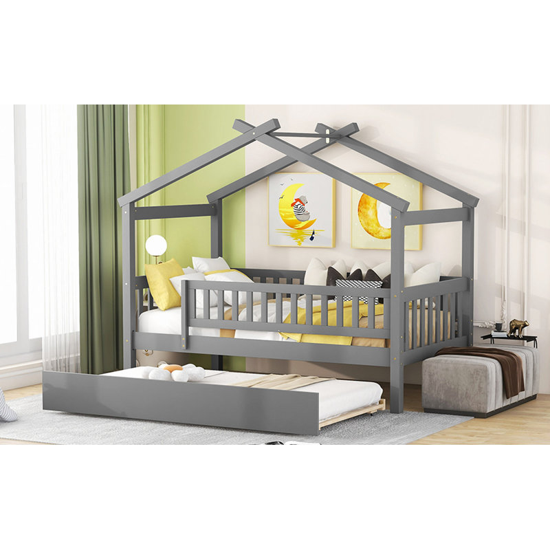 Lit en bois avec couchette, Gris