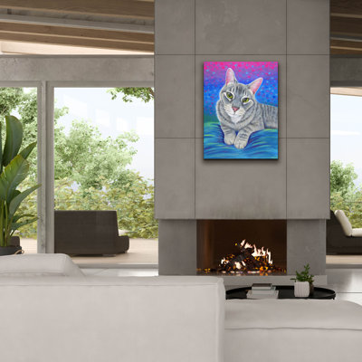 Art mural sur toile Winston Porter «Colorful Gray Tabby» par Rebecca Wang