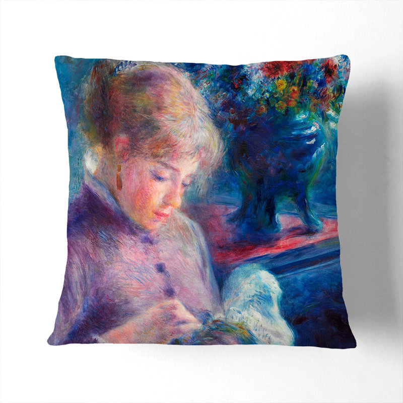 Young Woman Sewing Square Throw Cushion, Stone, 55cm H x 55cm W x 20cm D