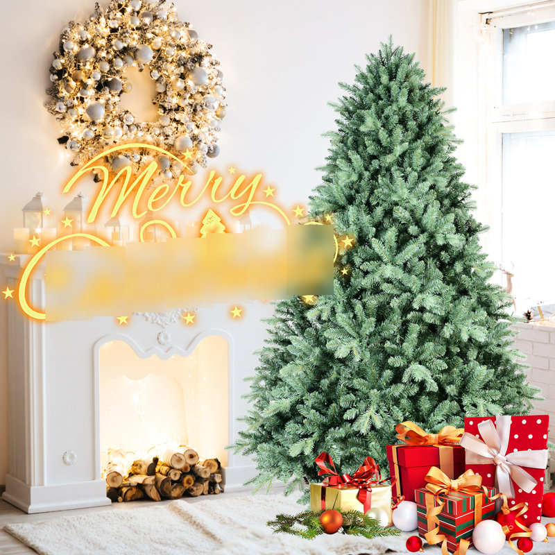 Arbre de Noël 7 pi teinté bleu, 2518 pointes, système à charnières à installation rapide, arbre de 84 po avec couleur, support solide, pour assemblage, stable