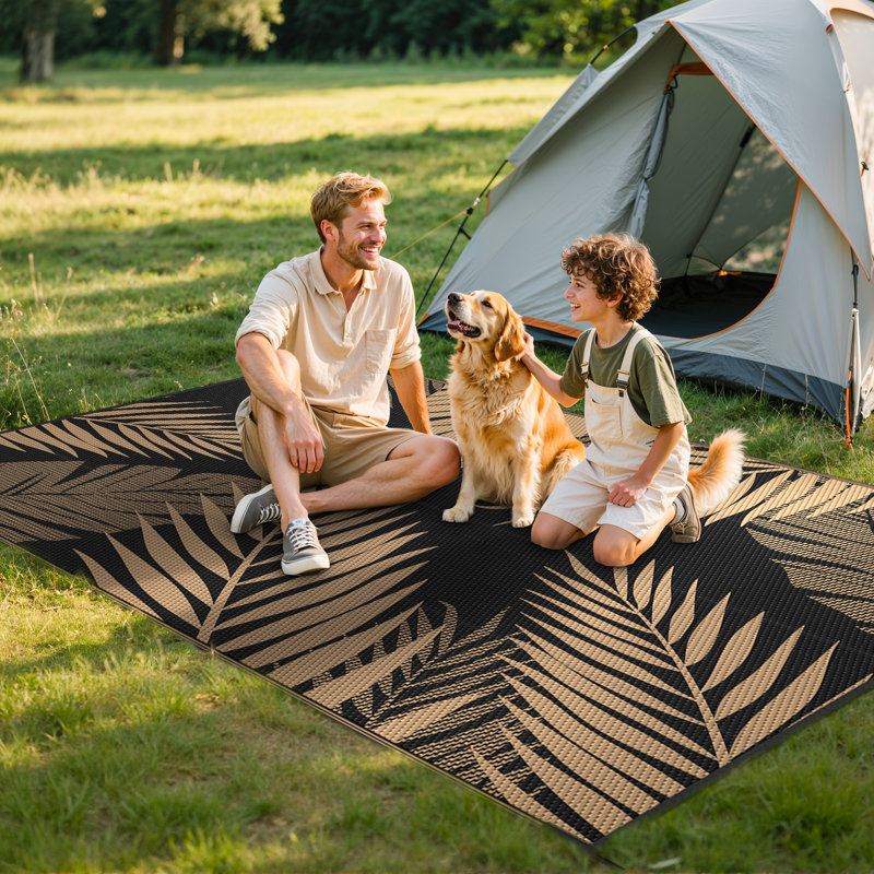 Flora Outdoor Mat, Recycled P.E.T Outdoor Area Rug, Black/Brown, Rectangle 8' x 10'