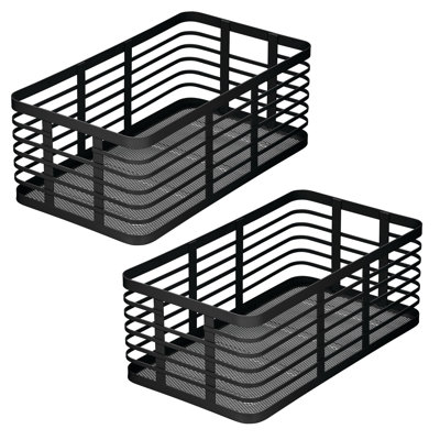 Metal Pantry Basket with Handles - Pantry Storage Baskets for Fruits and Vegetables - Set of 2 - Matte Black
