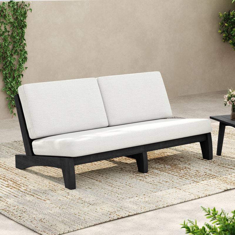 Patio Outdoor Sofa with Cushions, Beige, Black