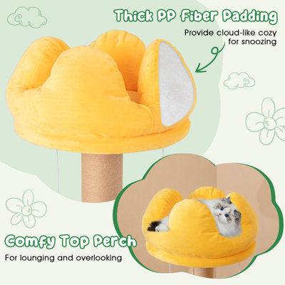 45'' Tall Cat Tree w/ Plush Padded Top Perch Fruit-Shaped Platforms Dangling Balls