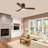 52"Smart Flush Mount 3-Blade Solid Wood Ceiling Fan With Light and Remote/App/Voice Control（Black&Brown）-1293491630