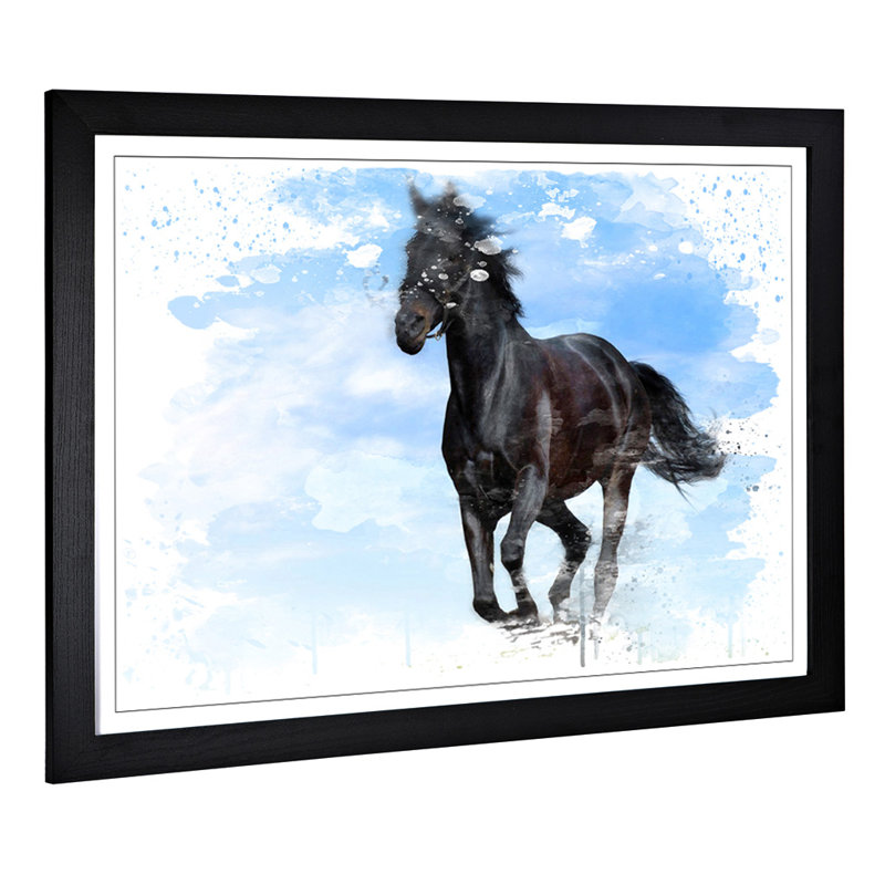 Black Horse Running - Wall Art, 45cm H x 62cm W, Framed Picture