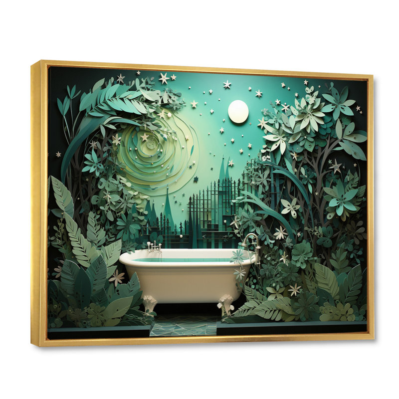 " Bath Fresh Oasis II ", 12" H x 20" W x 1" D, Gold Floater Framed