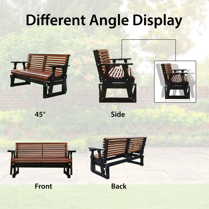 2-Seater Solid Wood Patio Glider Chair, Dark Grey And Dark Brown, Dark Brown/Dark Grey