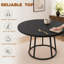 Black Round Dining Table, 120cm Space-Saving Kitchen Table with Spliced Tabletop & Conical Metal Pedestal Base