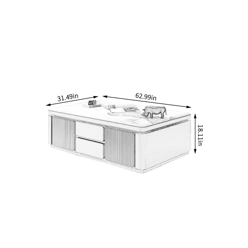 Table basse moderne et simple en marbre de luxe, Blanc / gris, H 18,11 po x L 62,99 po x l 31,49 po